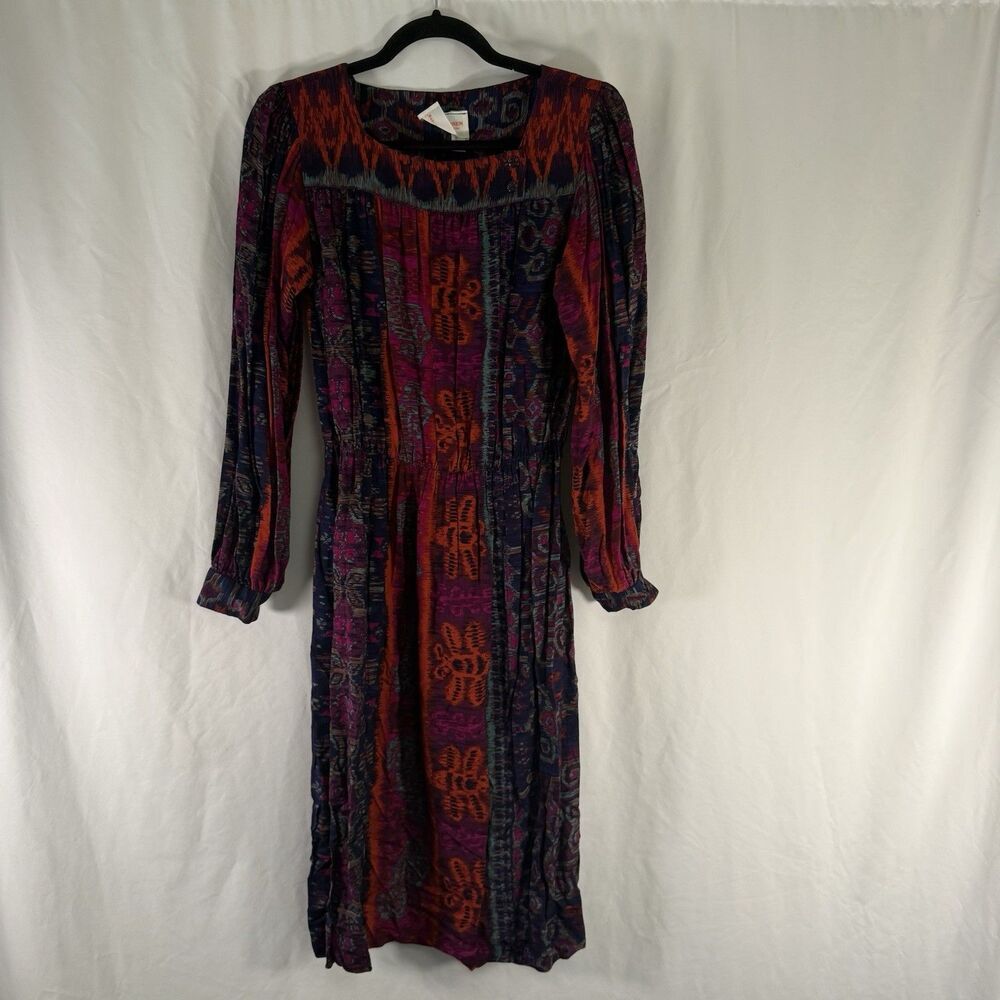 VTG David Warren Dress Women's 10 Red Blue Square Neck Balloon Sleeve Pullover